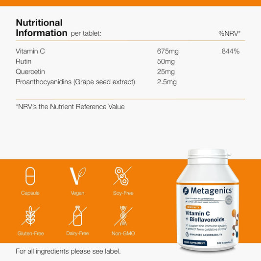 Metagenics Vitamin-C + Bioflavonoids - Support Immune Function - With Rutin, Quercetin And Grape Seed Extract - 100 Capsules