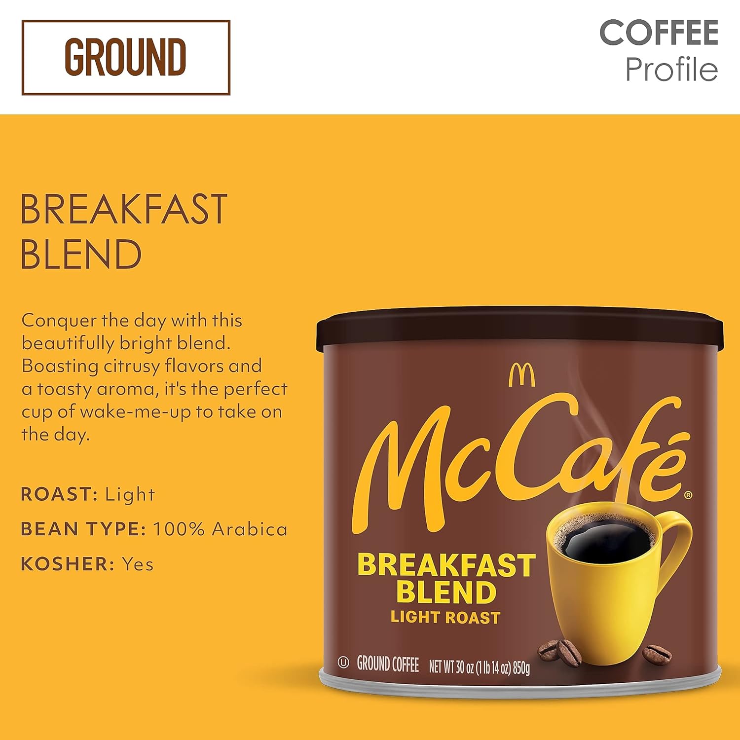McCafe Breakfast Blend, Light Roast Ground Coffee, 30 oz Canister : Everything Else