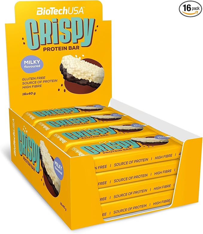 Biotechusa Crispy Protein Bar | Sweet & Crunchy | Protein-Packed Delight | On-The-Go Energy And Muscle Support, 16X40 G, Milky