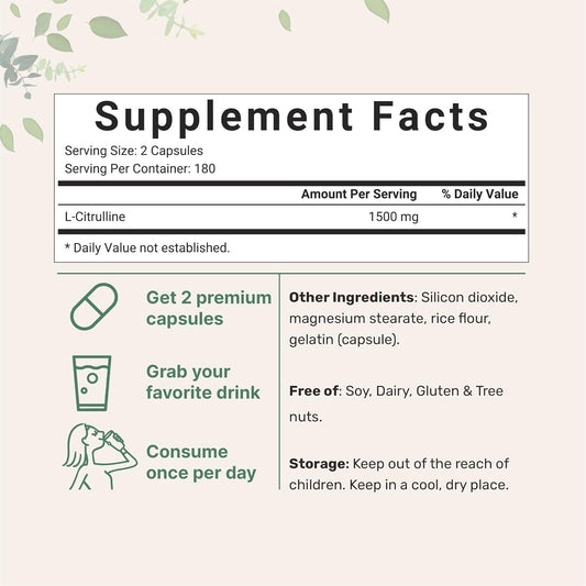 Micro Ingredients L Citrulline Capsules, 1500Mg Per Serving, 360 Counts, Citrulline Pre-Workout Supplement, Non-Gmo
