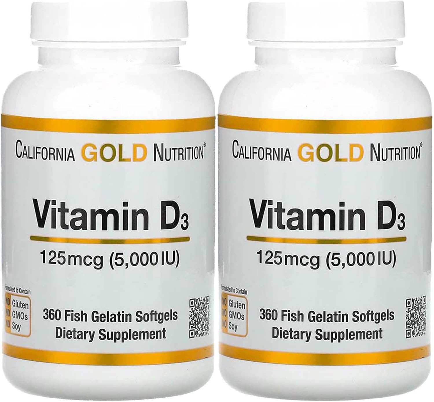 California Gold Nutrition Vitamin D3, 125 Mcg (5,000 Iu), 360 Fish Gelatin Softgels, 2 Pack