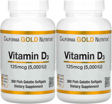 California Gold Nutrition Vitamin D3, 125 Mcg (5,000 Iu), 360 Fish Gelatin Softgels, 2 Pack