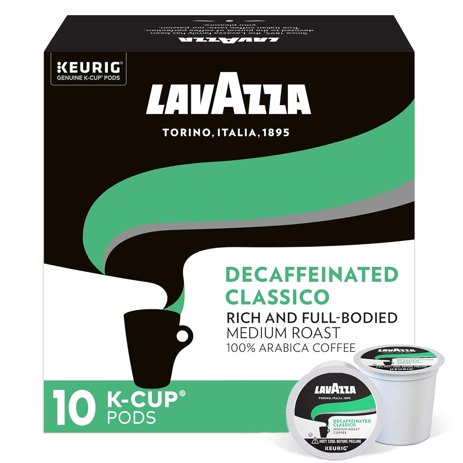 Lavazza Classico Decaf Single-Serve Coffee K-Cups For Keurig Brewer, Medium Roast, 10 Count Box ,Rich And Full-Bodied Flavor Delivers A Uniquely Intense Aroma Of Dried Fruits, 100% Arabica Coffees