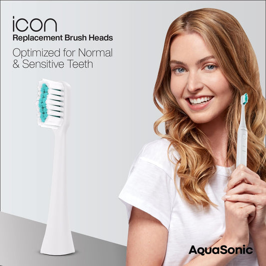 Aquasonic Icon Replacement Brush Heads | Compatible With Aquasonic Icon Toothbrush | 2 Brush Heads | For Normal & Sensitive Teeth (Pearl)