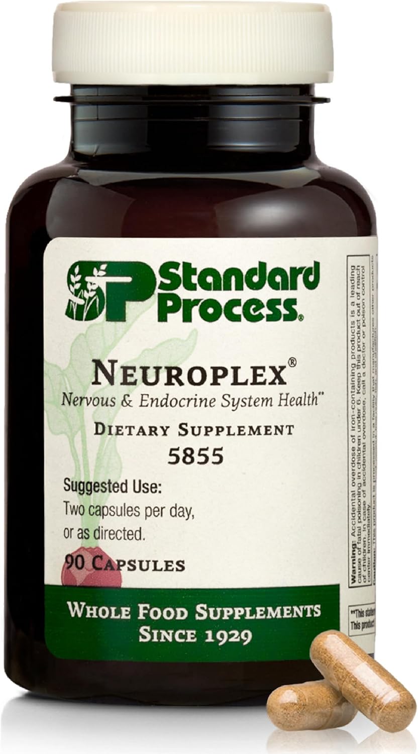 Standard Process Inc. Neuroplex - Whole Food Nervous System Supplements, Brain Health And Brain Support With Thiamin, Spanish Moss, Riboflavin, Calcium Lactate, Vitamin B6, Niacin - 90 Capsules