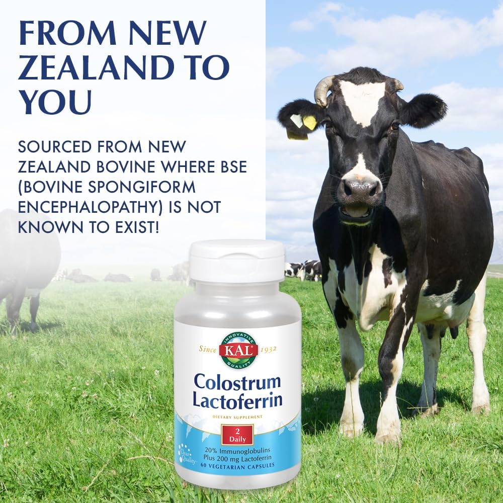 Kal Colostrum Lactoferrin, 20% Immunoglobulins | Lactoferrin & Beta Glucan | Healthy Immune Support | 30 Serv | 60 Caps : Health & Household