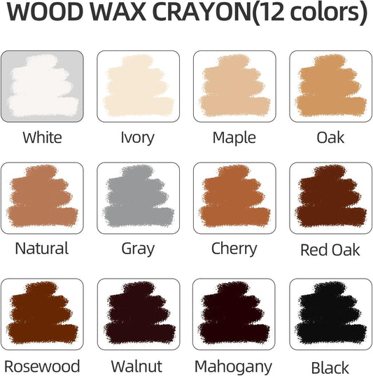 Wood Filler Sticks,12colors Wood Wax Crayons for Repairing Scratches, Scuffs, Cracks, and Nail Holes on Wood Furniture, Floors, Cabinets, Tables, and Doors