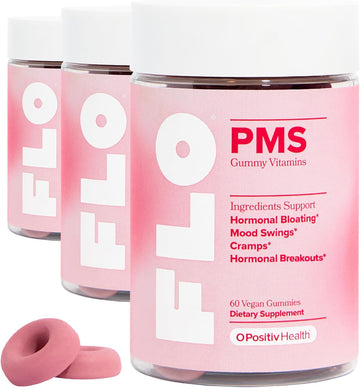 O Positiv Flo Pms Gummies For Women, 30 Servings (Pack Of 3) - Proactive Pms Relief - Targets Hormonal Breakouts, Bloating, Cramps, & Mood Swings With Chasteberry, Vitamin B6, & Lemon Balm
