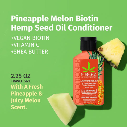 Hempz Biotin Conditioner - Sweet Pineapple & Honey Melon - For Thin/Fine Hair Growth & Strengthening Of Dry, Damaged And Color Treated Hair, Hydrating, Softening, Moisturizing - Travel Size 2.25 Fl Oz