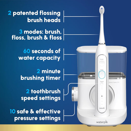 Waterpik Sonic-Fusion 2.0 Professional Flossing Toothbrush, Electric Toothbrush And Water Flosser Combo In One, White Sf-04, Packaging May Vary