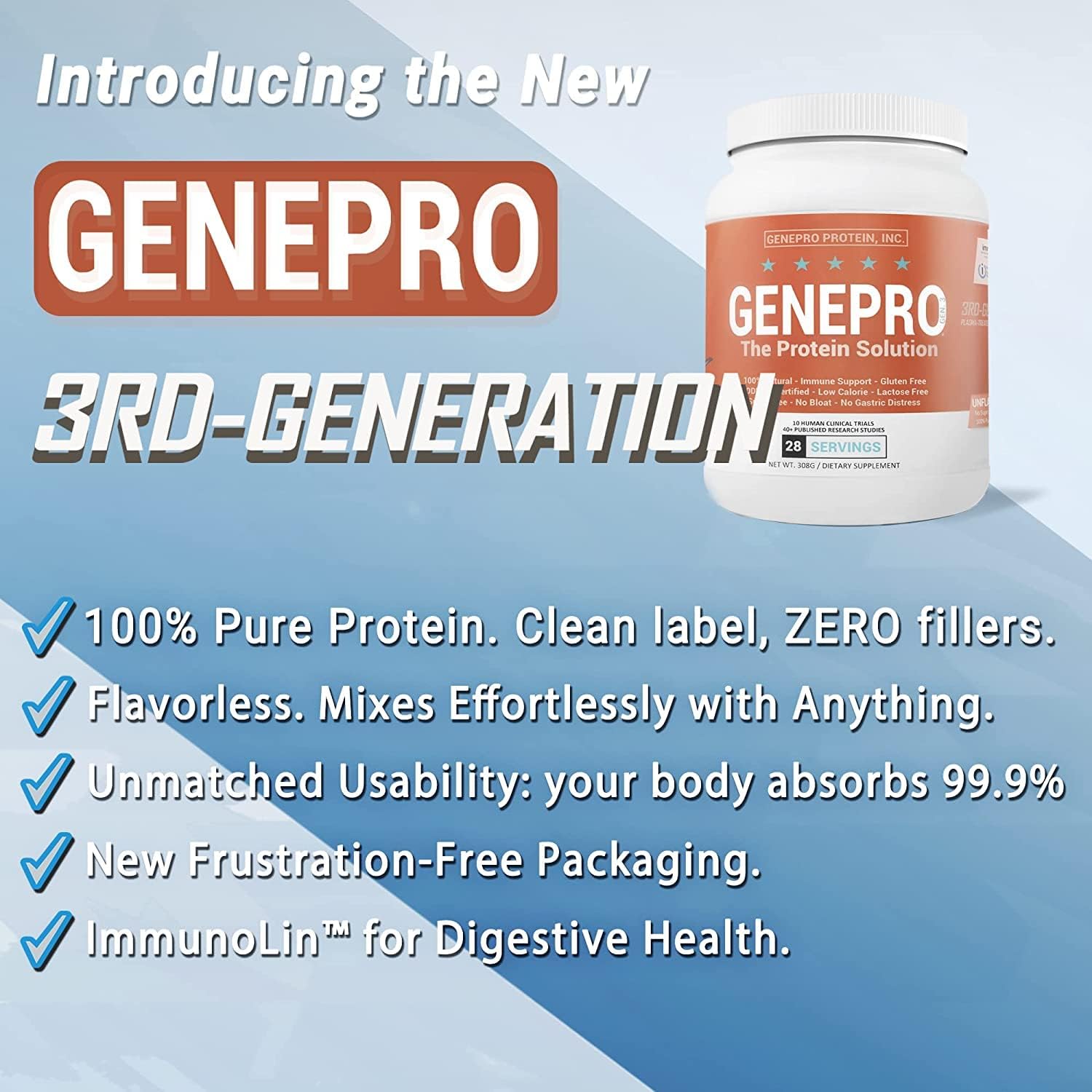 GENEPRO Protein: 45 Servings, Premium Protein for Absorption, Muscle Growth and Mix-Ability. : Health & Household