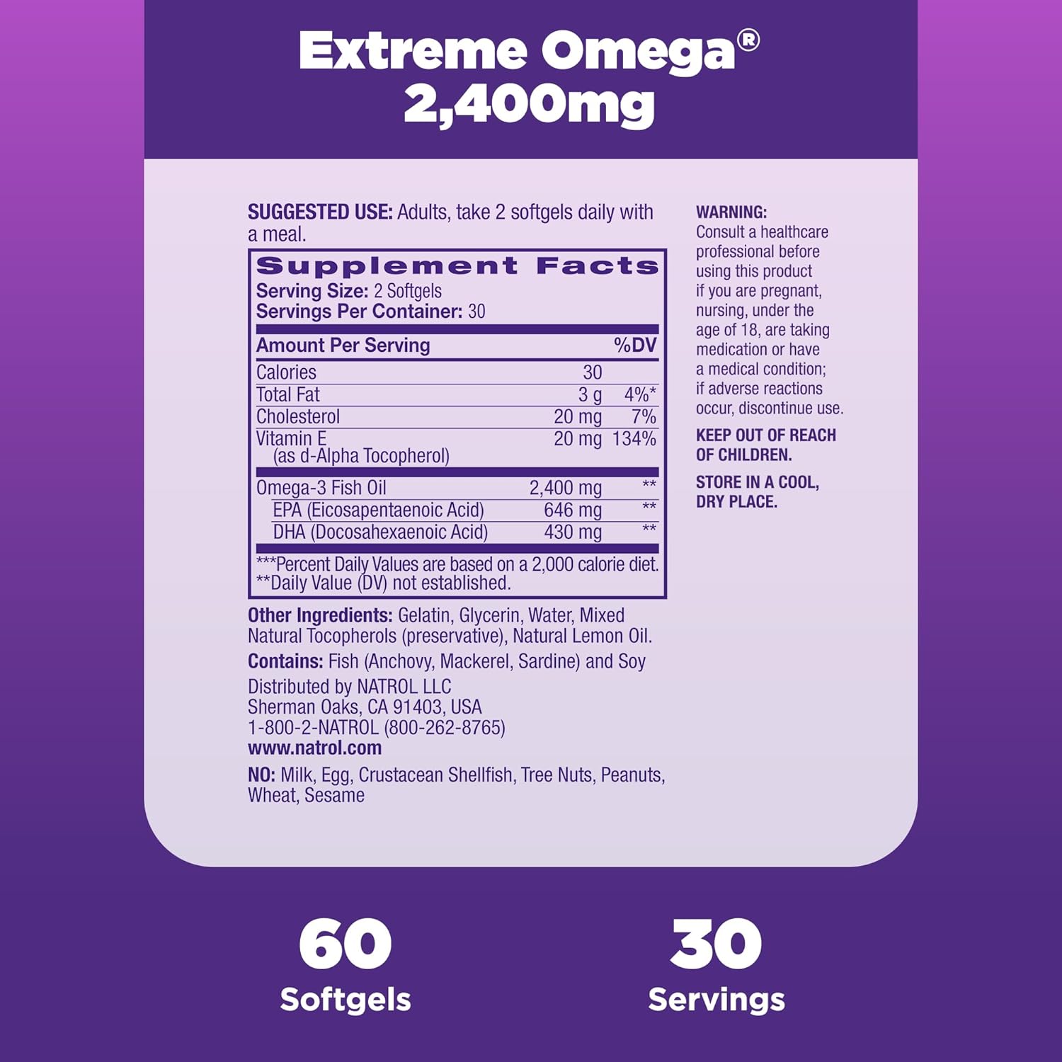 Natrol, Omega-3 Extreme Softgels, Heart Health Dietary Supplement, 60 Count : Health & Household