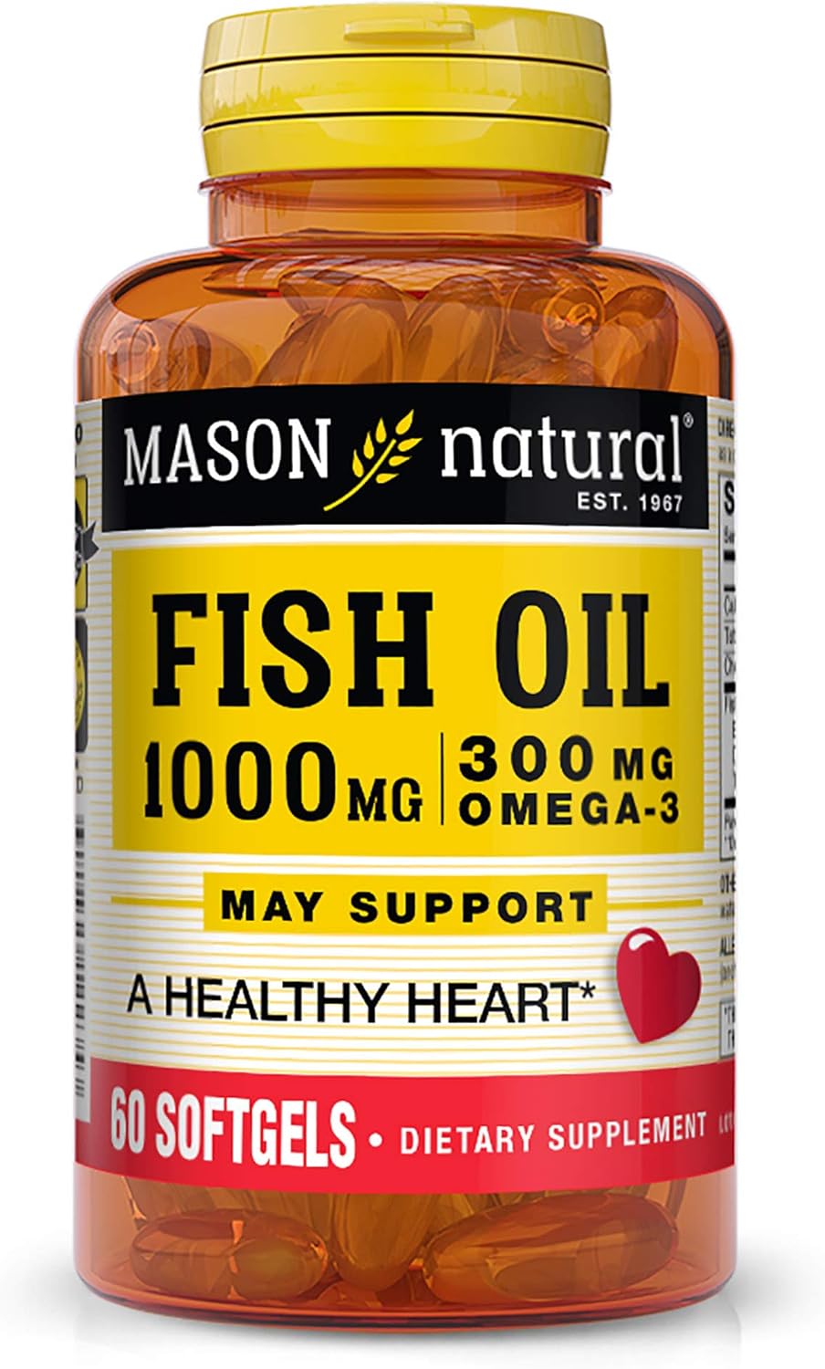 Mason Vitamins Fish Oil 1000 Mg Omega-3 Softgels, 60 Count