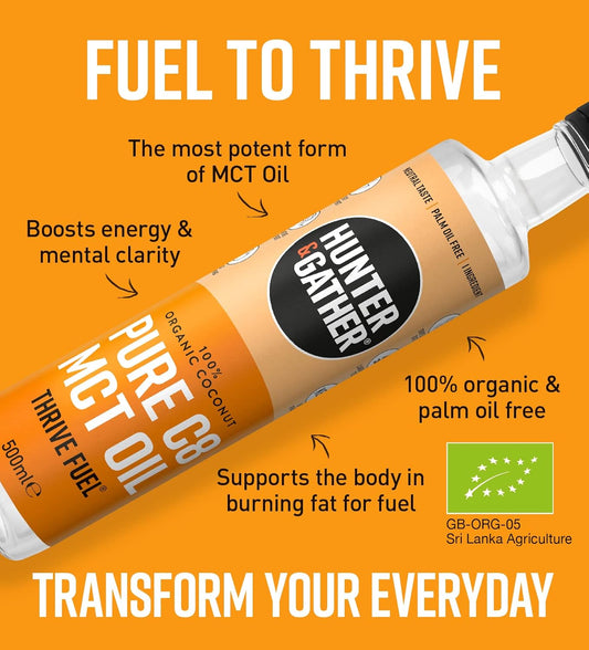 Hunter & Gather Pure C8 Mct Oil 500Ml | Triple Steam Distilled 100% Organic Certified Coconut | Keto, Low Carb & Paleo | Sugar, Gluten & Seed Oil Free