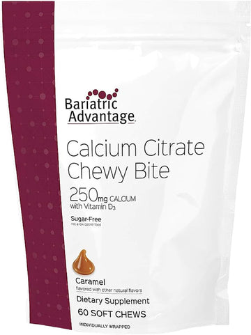 Bariatric Advantage Calcium Citrate Chewy Bites 250Mg With Vitamin D3 For Bariatric Surgery Patients Including Gastric Bypass And Sleeve Gastrectomy, Sugar Free - Caramel Flavor, 60 Count