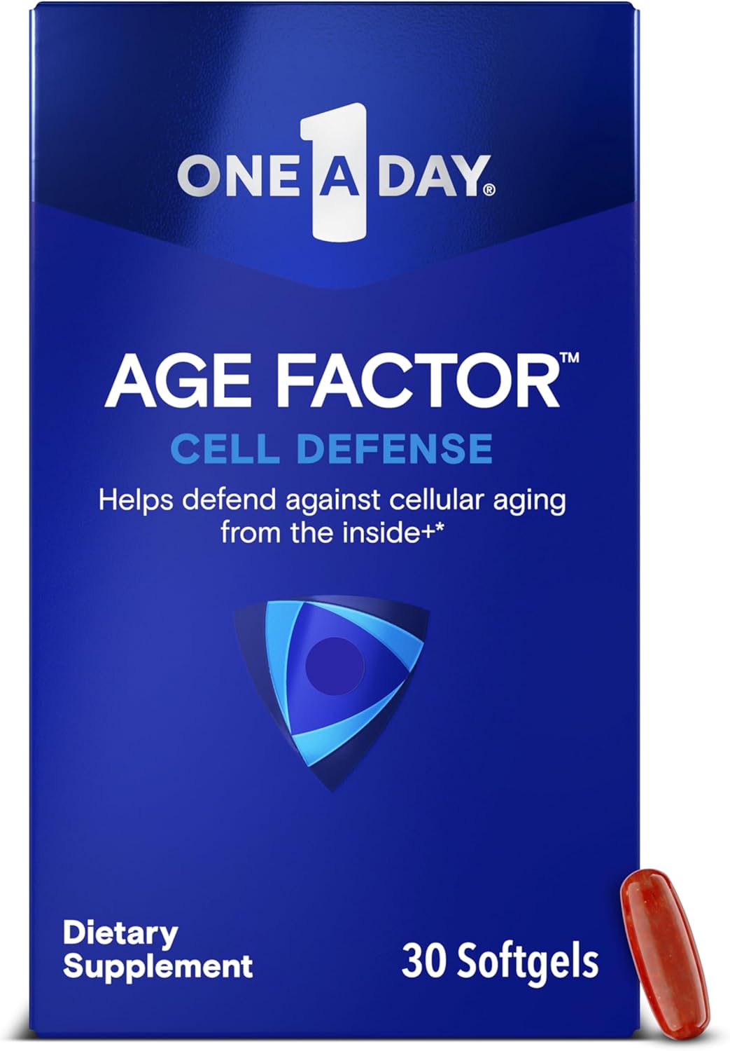 One A Day Age Factor Cell Defense-Cell Health Supplement To Support Healthy Aging Journey, Cell Health Support For Adults, With Olive Polyphenols, Resveratrol, Vitamin B3 (Niacinamide), 30 Softgels