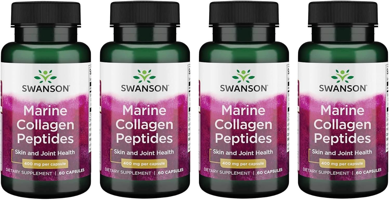 Swanson Hydrolyzed Fish Collagen Type I 400 Milligrams 60 Capsules (4 Pack)