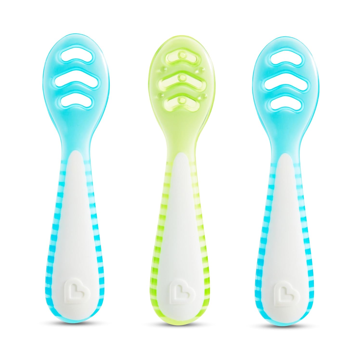 Munchkin® Gentle Dip™ Multistage First Spoon Set For Baby Led Weaning, Self Feeding, Solids & Purees, 3 Pack, Blue/Green