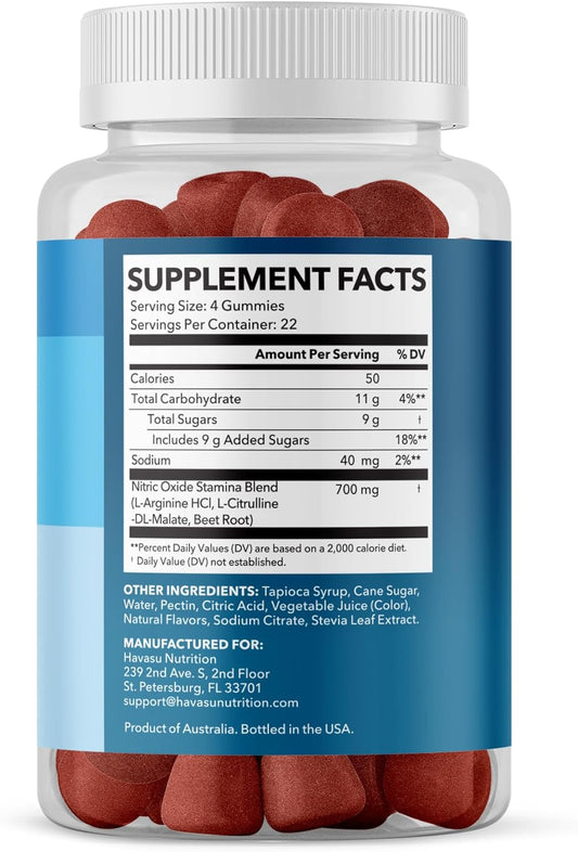 L Arginine Gummies Nitric Oxide Supplement - Male Health Supplement Formulated With L-Arginine And L Citrulline And Beet Root - Endurance And Performance - Sour-Berry Flavored, Vegan - 88 No Gummies