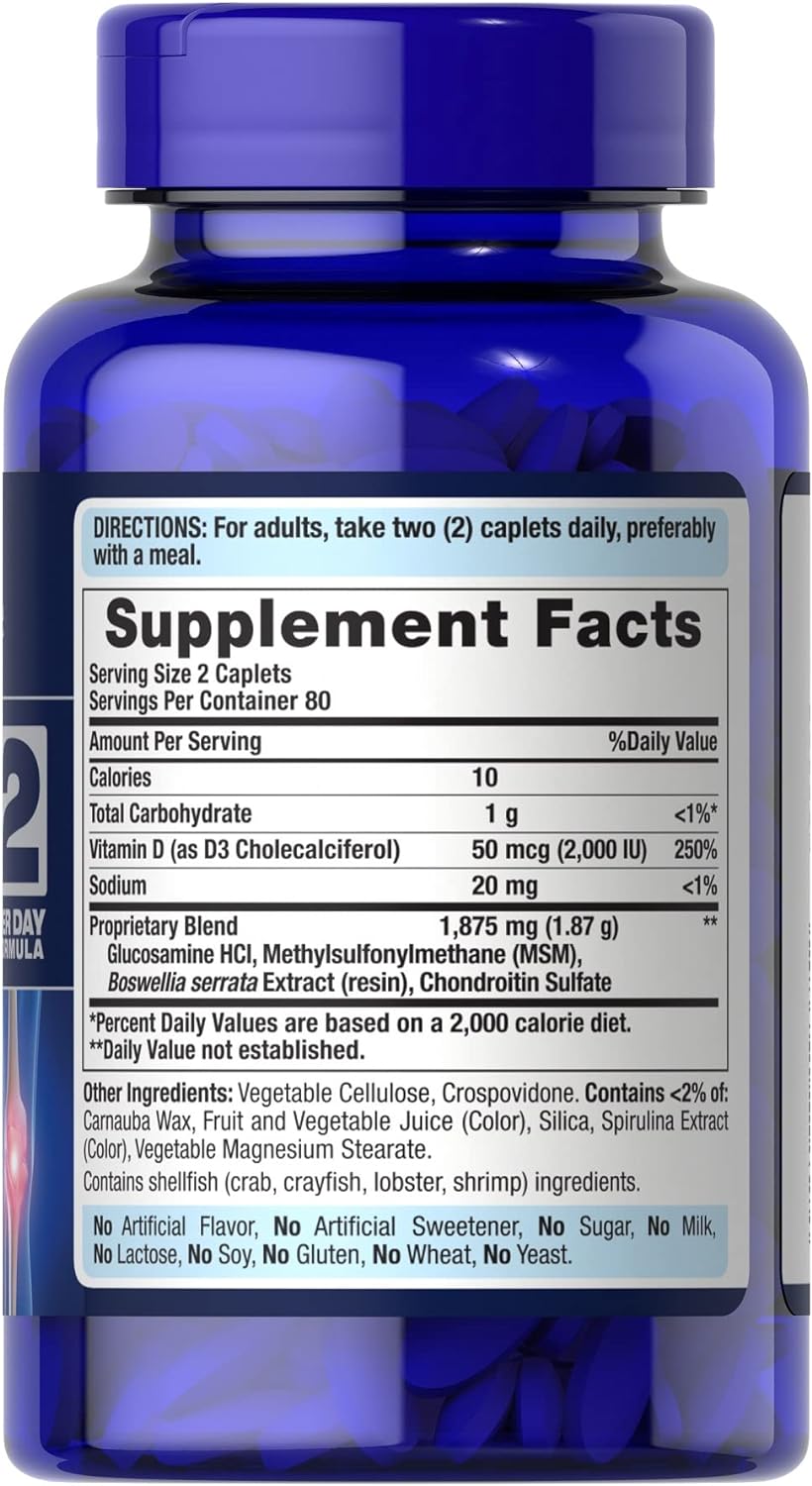 Puritan's Pride Triple Strength Glucosamine Chondroitin with Vitamin D3 Caplets, 160 Count : Health & Household