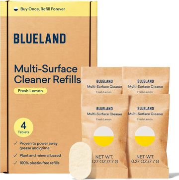 Blueland Multi-Surface All Purpose Cleaner | Refill Tablet 4 Pack | Eco Friendly Product & Cleaning Supplies - Fresh Lemon Scent | Makes 4 X 24 Fl Oz Bottles (96 Fl Oz Total)