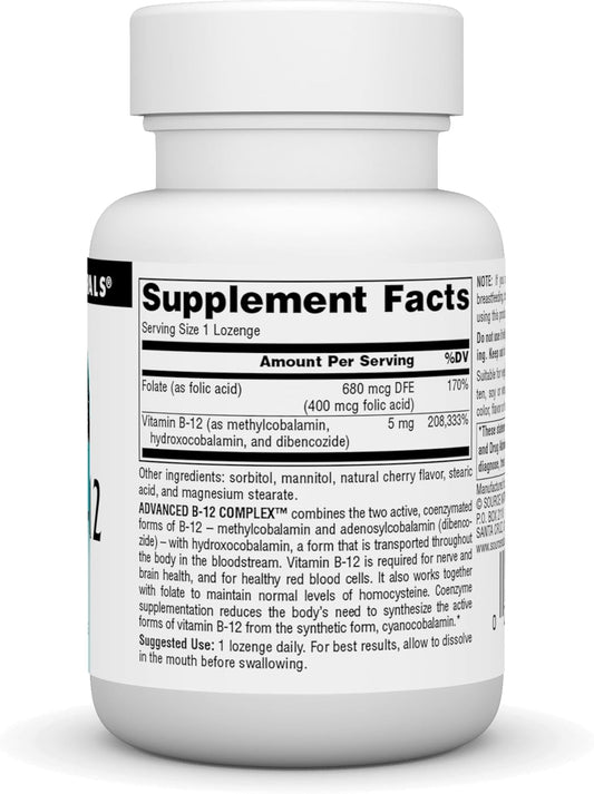 Source Naturals Product Image Advanced B-12 Complex,Promotes Normal Folic Acid Metabolism*, 5 Mg - 30 Lozenges