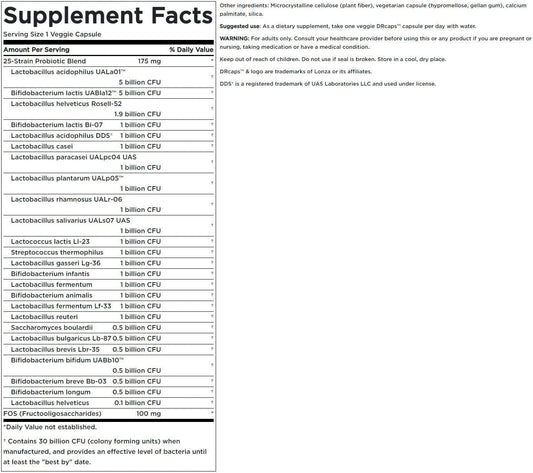 Swanson Epic-Pro 25-Strain Probiotic 30 Billion Cfu Digestive Health Immune System Support Prebiotic Nutraflora Fos 30 Drcaps Veggie Capsules (Caps)