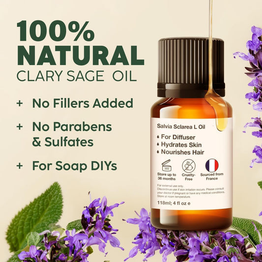 Kukka Clary Sage Essential Oil For Diffuser - 100% Natural Clary Sage Oil Essential Oil - Clary Sage Essential Oil For Skin Hair & Aromatherapy - Soap Making Scent & Diy (0.34 Fl Oz)