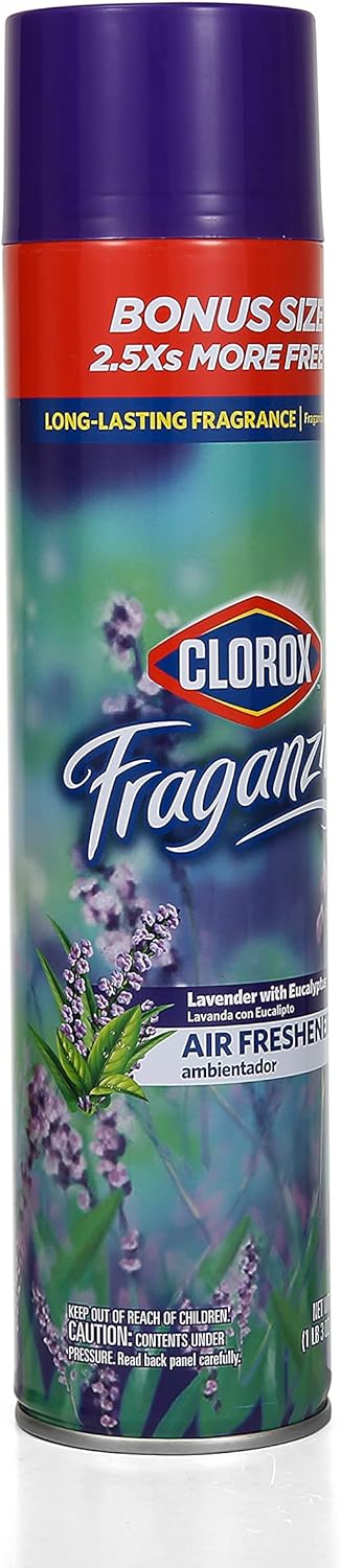 Clorox Fraganzia Aerosol Air Freshener in Lavender with Eucalyptus Scent | Long-Lasting Air Freshener Spray | 20 Oz Bonus Size | Room Air Freshener | Lavender Spray, Odor Eliminator