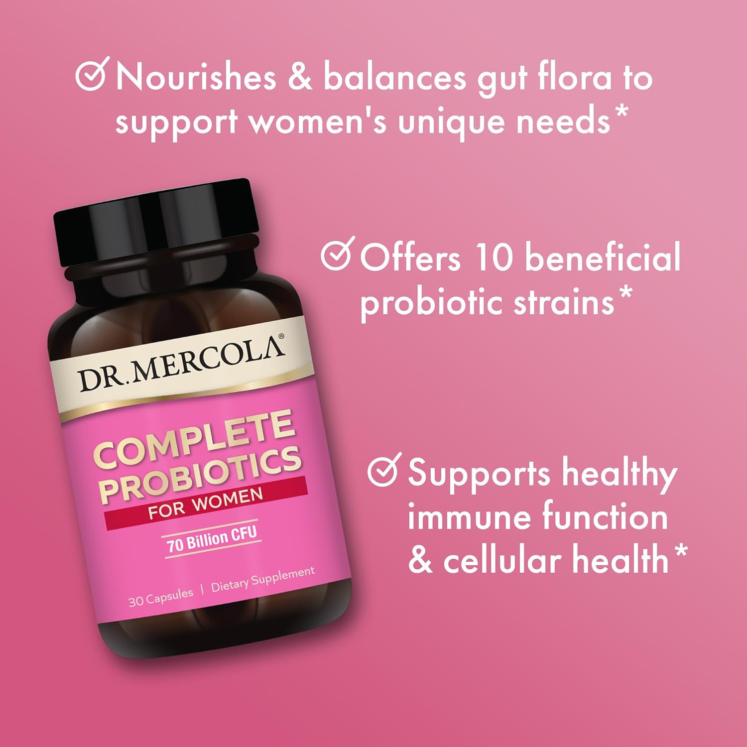 Dr. Mercola Complete Probiotics for Women 70 Billion CFU, 30 Servings (30 Capsules), Dietary Supplement, Supports Digestive Health, Non GMO : Health & Household