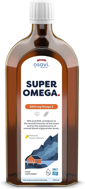 Osavi Super Omega, 2900 Mg Omega–3 – 500 Ml Oil | Lemon Flavor | Dha & Epa From Sustainable Wild Fish | Supports Heart & Brain Health | Contributes To Normal Blood Triglyceride Levels