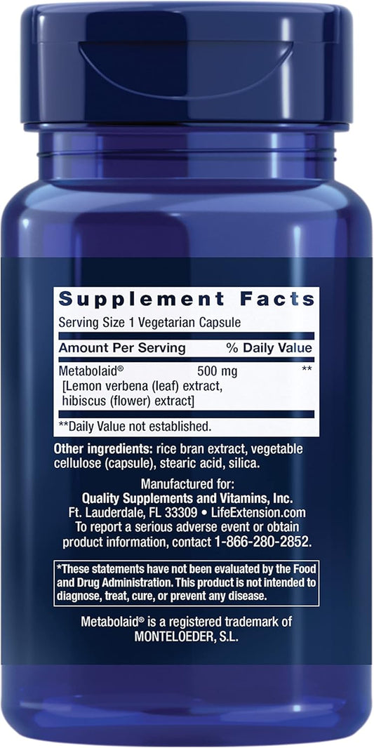 Life Extension Body Trim And Appetite Control, Lemon Verbena, Hibiscus, Healthy Weight, Promotes Satiety, Weight Management, Gluten Free, Non-Gmo, 1-Daily, Vegetarian, 30 Capsules