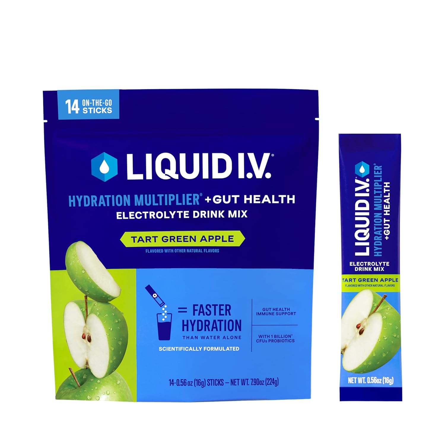 Liquid I.V.® Hydration Multiplier® + Probiotic Kombucha - Tart Green Apple - Hydration Powder Packets | Electrolyte Drink Mix | Easy Open Single-Serving Stick | Non-Gmo | 14 Servings (Pack Of 1)