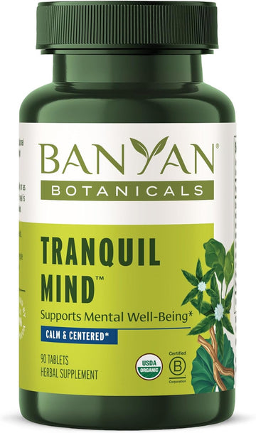 Banyan Botanicals Tranquil Mind – Organic Supplement With Guduchi, Gotu Kola & Skullcap – Supports Occasional Anxiousness & Promotes A Sense Of Calm * – 90 Tablets – Non-Gmo Sustainably Sourced Vegan