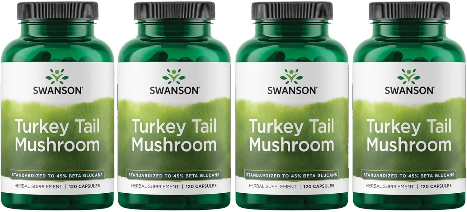 Swanson Turkey Tail Mushroom - Herbal Supplement - Natural Formula - (120 Capsules, 500 Mg) (4 Pack)