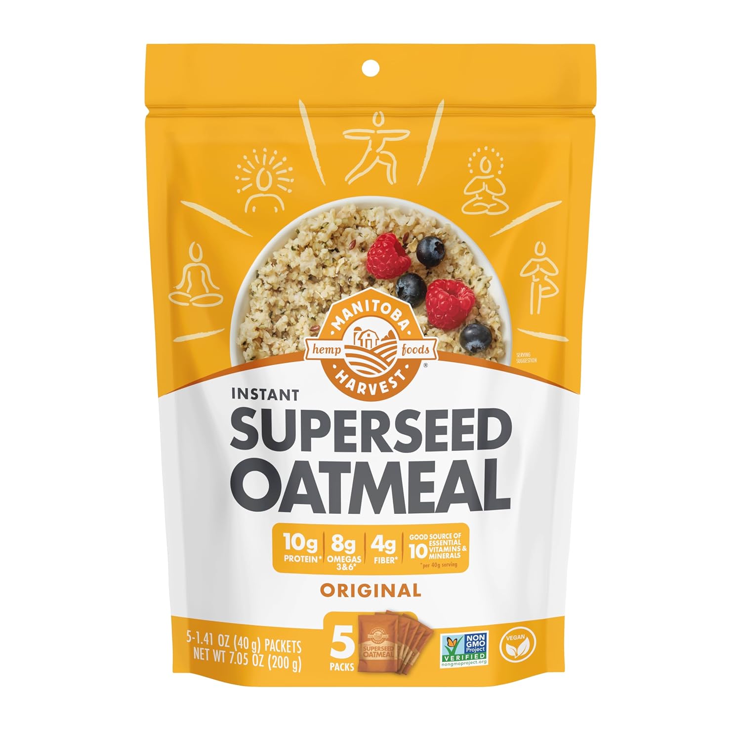 Manitoba Harvest Superseed Instant Oatmeal – 10G Protein, 4G Fiber & 8G Omega 3 And 6 Per Serving From Hemp Hearts, Whole Grain Rolled Oats, & Flax Seed – Original (Pack Of 6) 30 Oatmeal Packets Total