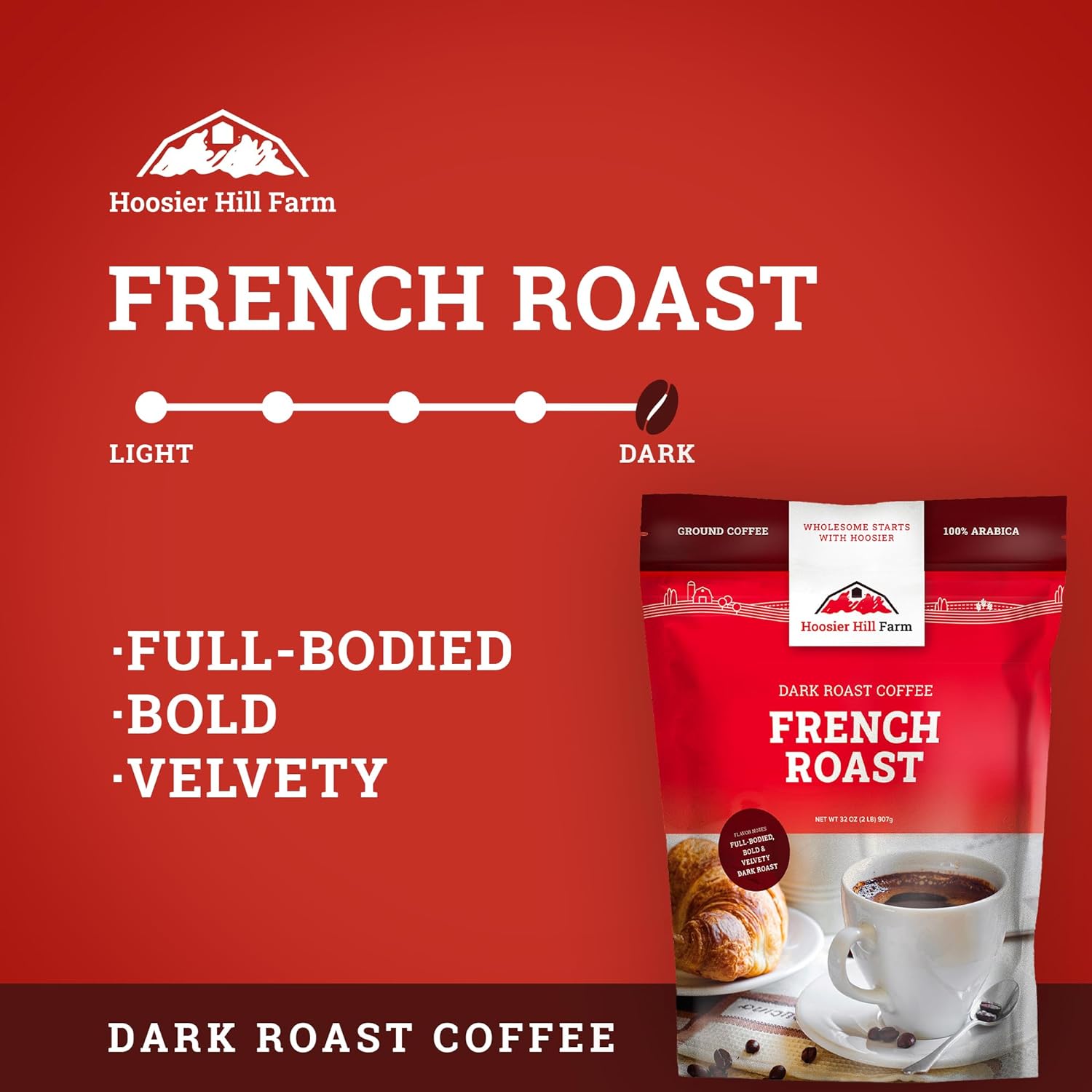 Hoosier Hill Farm French Roast Ground Coffee, Dark Roast, 32oz (2LB), Resealable Bag : Grocery & Gourmet Food