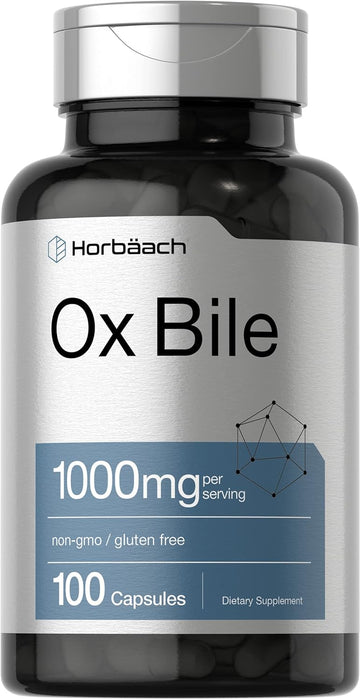 Horbäach Ox Bile 1000 mg 100 Capsules | Digestive Enzymes Supplement | Non-GMO & Gluten Free