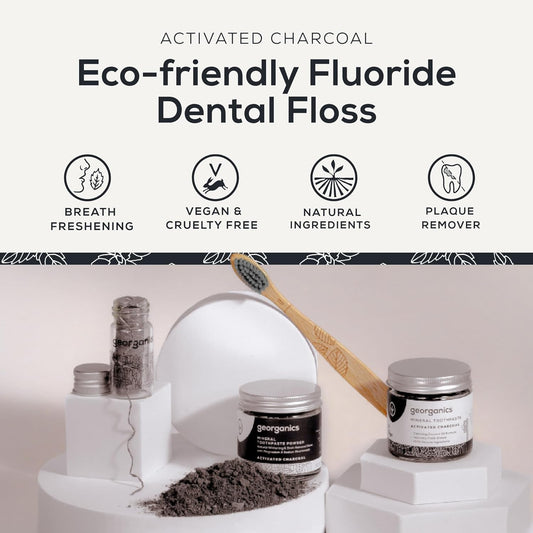 Georganics Natural Dental Floss Refill - Biodegradable With Natural Wax And Flavouring - Vegan, Sls, Cruelty And Gluten Free - Charcoal - 50M