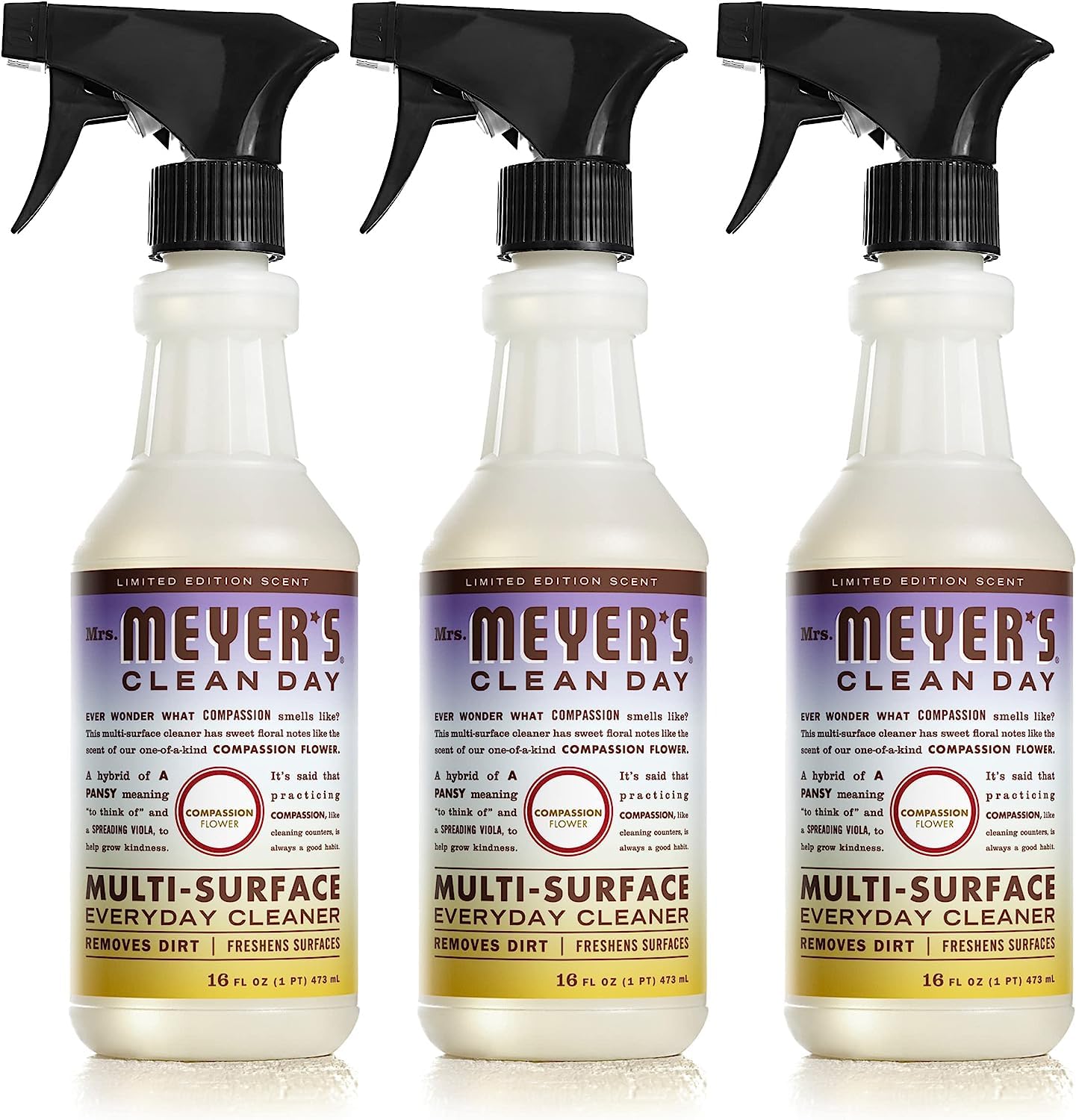 Mrs. Meyer'S Clean Day All-Purpose Cleaner Spray, Compassion Flower, 16 Fl. Oz (Pack Of 3)