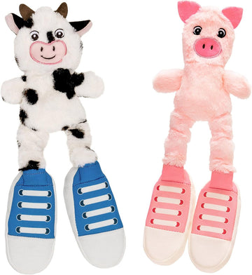 Pet Factory Squeaky Sneakers Bungee Tug Plush Dog Toy, Randomly Selected - Cow Or Pig, One Size