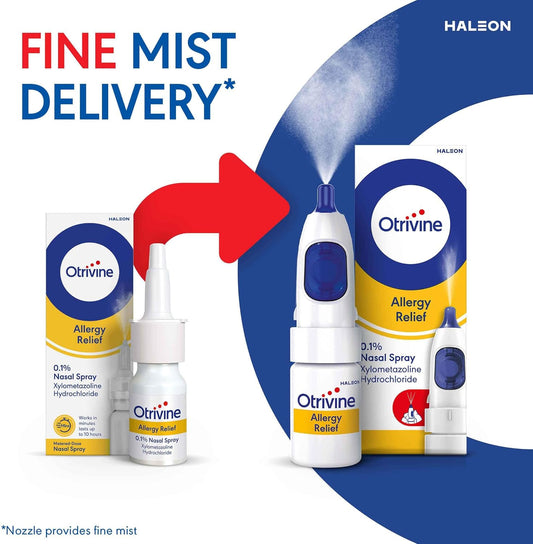 Otrivine Decongestant Nasal Spray, Nose Spray For Allergy & Blocked Nose Relief, 10Ml