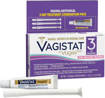 Vagistat 3 Day Yeast Infection Treatment For Women, Relieves External Itching And Irritation - 2% External Miconazole Nitrate Cream, 3 Disposable Suppositories & Applicators, By Vagisil (Pack Of 1)