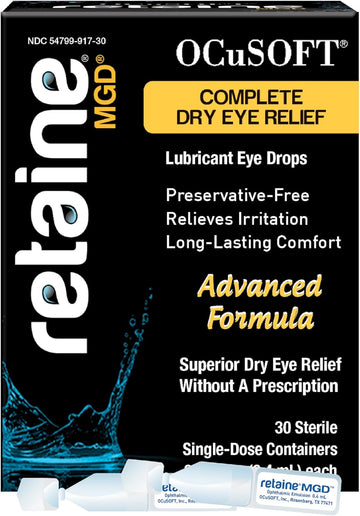 Ocusoft Retaine Mgd Ophthalmic Emulsion - Complete Dry Eye Relief - Soothes Red & Irritated Eyes - 30 Count Preservative-Free Single-Use Containers - 0.01 Fl Oz