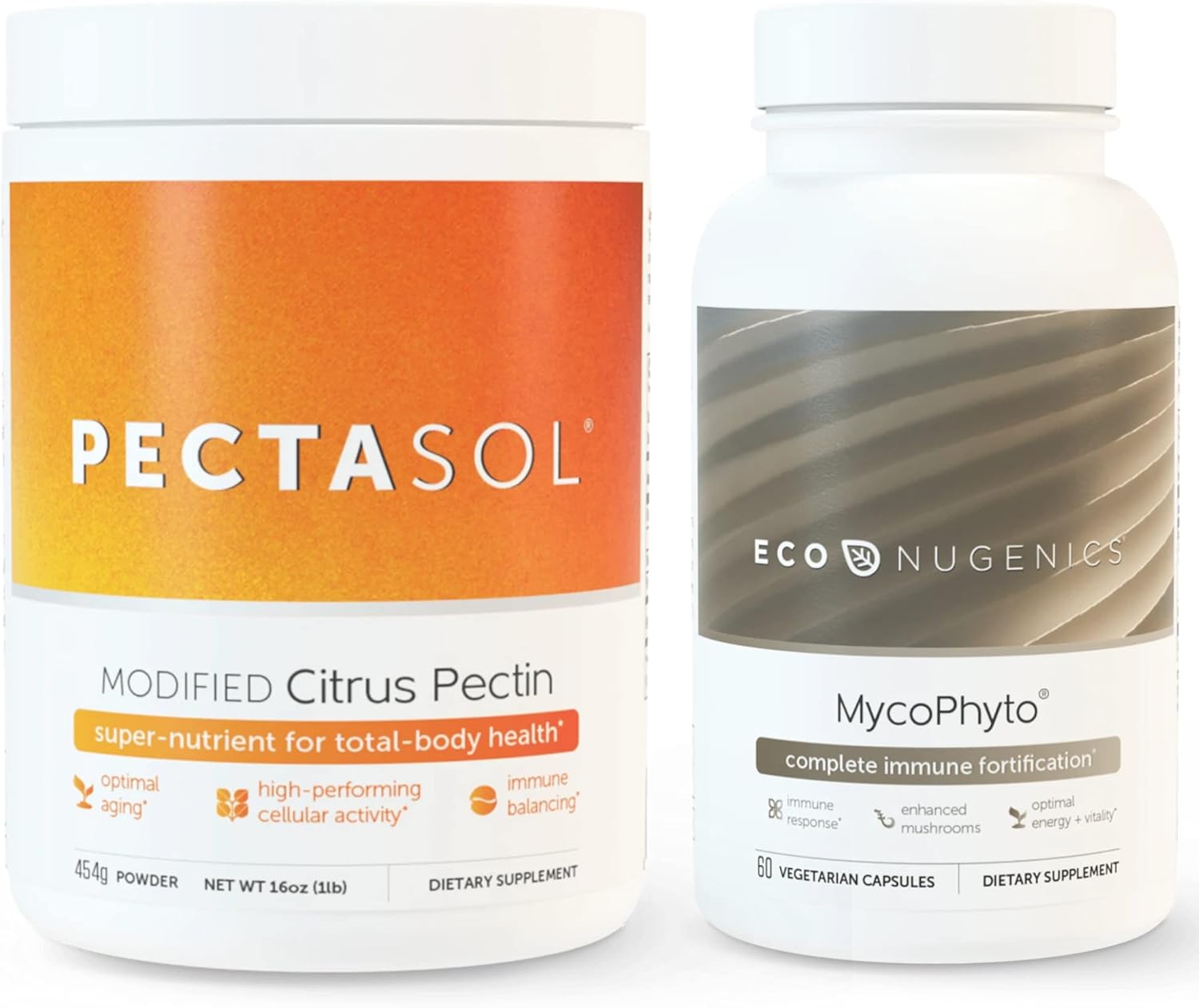 Econugenics Ultimate Immune System Support Pack - Pectasol-C Modified Citrus Pectin- 454 Grams & Mycophyto Medicinal Mushroom Health- 60 Capsules