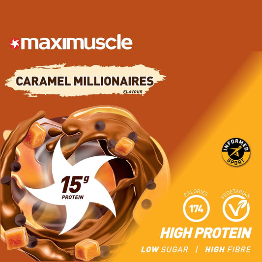 Maximuscle Protein Bars | High Fibre, Low Sugar Healthy Snacks With 15G Of Protein & Under 175 Calories Per Serving | Caramel Millionaire 12 X 45G