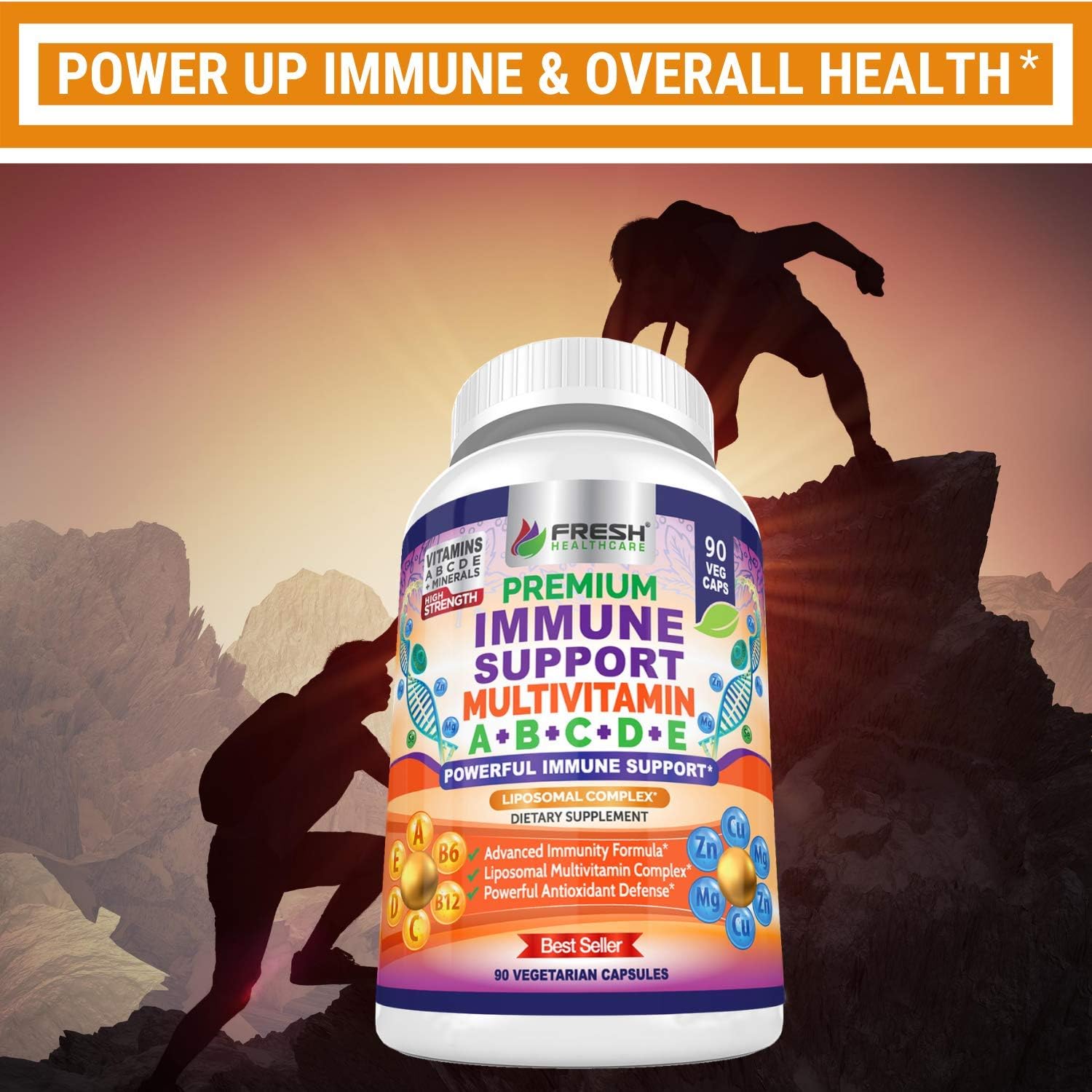 Immune Support Multivitamin For Men And Women With Vitamins A, B, C, D, E, B6, B12 - Zinc, Magnesium And Copper With Liposomal Complex For Enhanced Absorption - Daily Antioxidant Boost - 90 Vegan Caps : Health & Household