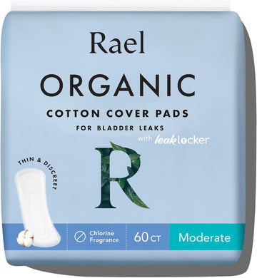 Rael Incontinence Pads For Women, Organic Cotton Cover - Postpartum Essential, Heavy Absorbency, Bladder Leak Control, 4 Layer Core With Leak Guard Technology, Long Length (Moderate, 60 Count)