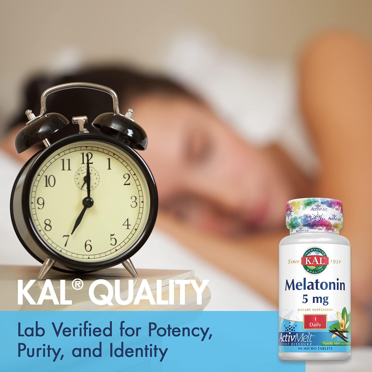 KAL Melatonin 5mg Sleep Aid, Melatonin Supplement Supports Calming Relaxation and a Healthy Sleep Cycle, Fast Dissolving ActivMelts, Natural Vanilla Mint Flavor, Vegetarian, 90 Serv, 90 Micro Tablets : Health & Household