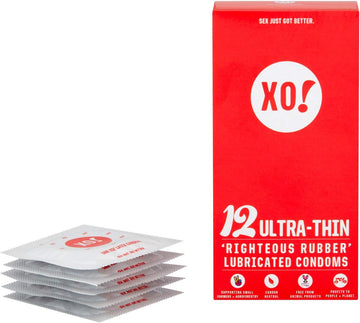 XO! Ultra Thin Eco Friendly Lubricated Condoms, Natural Rubber Latex, Unscented (Pack of 12)